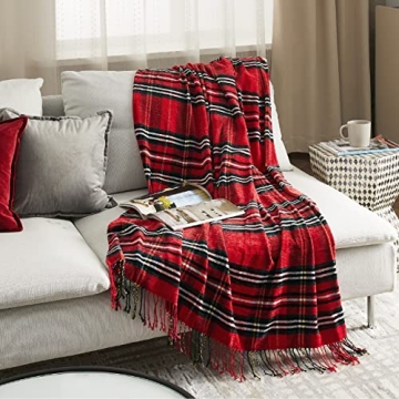 Bedsure Plaid Chenille Blanket Soft Decorative Throw Red