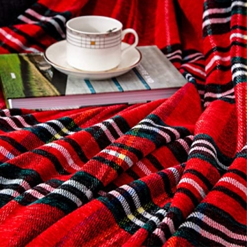 Bedsure Plaid Chenille Blanket Soft Decorative Throw Red