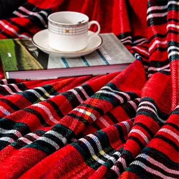 Bedsure Plaid Chenille Blanket Soft Decorative Throw Red