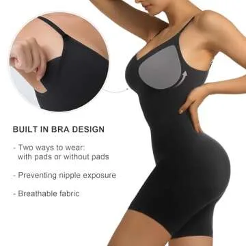 SHAPERX Women's Bra Free Bodysuits Tummy Control Shapewear Mid Thigh Body Shaper with Removable Pads...