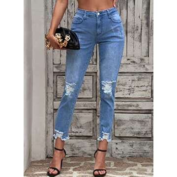 Sidefeel Women's Stretchy Ripped Distressed Boyfriend Jeans