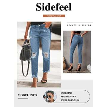 Sidefeel Women's Stretchy Ripped Distressed Boyfriend Jeans