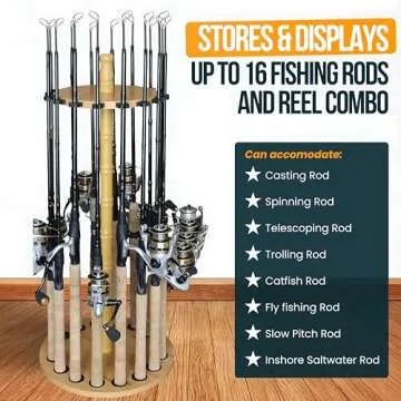 Rush Creek Fishing Rod Holder - Organize 16 Rods Easily