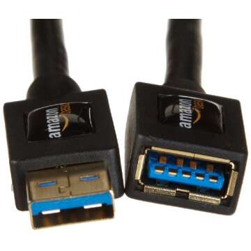 Amazon Basics USB-A 3.0 Extension Cable, 4.8Gbps High-Speed, Male to Female Gold-Plated Connectors, 6.5 Foot, Black