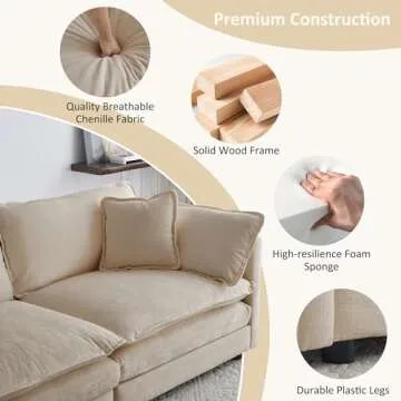 Tmsan 2 Piece Living Room Furniture Set, Chenille Deep Seat Loveseat and Sofa Set, Modern Luxury Sectional Cloud Couches for Apartment Office
