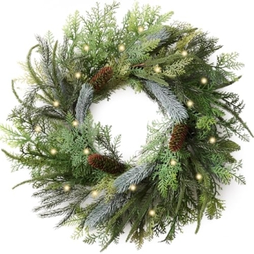Decorbyhannah Christmas Wreath - 20 Inch Prelit Norfolk Pine for Extraordinary Holiday Decor