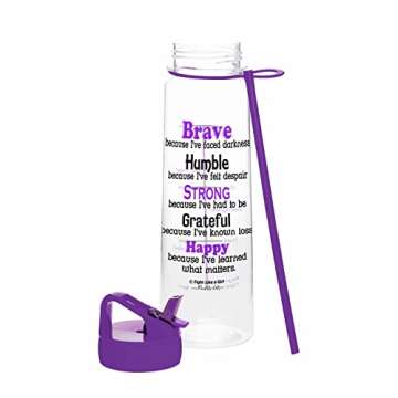 Brave SlimKim 30 oz Motivational Water Bottle with Time Marker & Straw for Pancreatic Cancer, Domestic Violence, Lupus Awareness - Reusable Clear Water Bottle for Workout, Gym, Travel - Purple