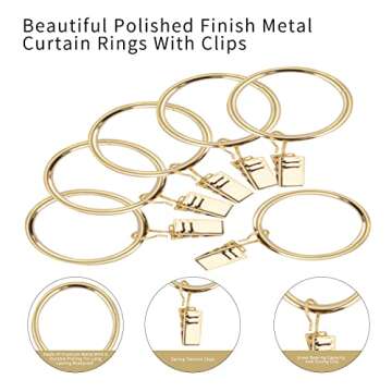 40 Pcs 1.5" Metal Curtain Rings with Clips Curtain Rod Rings Clips, Rustproof Curtain Closer Clips D...
