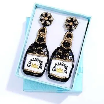 Stylish HZEYN Champagne Bottle Drop Earrings for Women