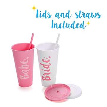 Bride & Babe Bachelorette Cups for Bachelorette Party [6 Pack] | Bachelorette Party Supplies | Bachelorette Party Cups | Bride Cup & Bridesmaids Cups | Bridal Party Cups | Bridesmaid Tumbler Set of 6