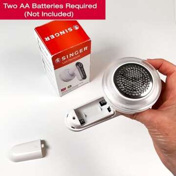 SINGER Compact Fabric Shaver and Lint Remover | Portable, Battery Operated Device with 3 Stainless S...