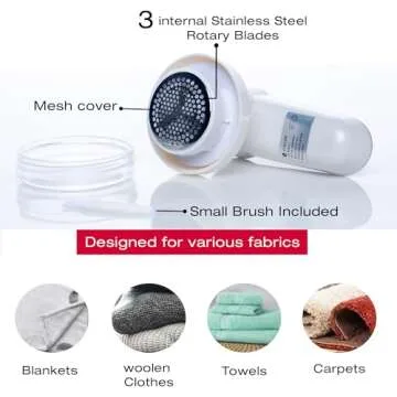 SINGER Compact Fabric Shaver and Lint Remover | Portable, Battery Operated Device with 3 Stainless Steel Blades & Detachable Lint Catcher