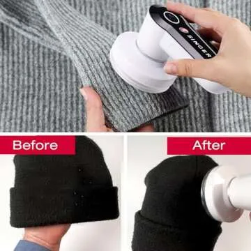 SINGER Compact Fabric Shaver and Lint Remover | Portable, Battery Operated Device with 3 Stainless Steel Blades & Detachable Lint Catcher