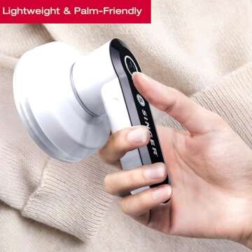 SINGER Compact Fabric Shaver and Lint Remover | Portable, Battery Operated Device with 3 Stainless Steel Blades & Detachable Lint Catcher