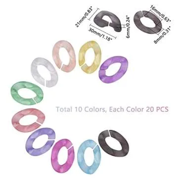 PH PandaHall 200 pcs Acrylic Linking Rings, 10 Colors Quick Link Connectors Anti-Lost Keeper Holder Strap Ring for Earring Necklace Jewelry Eyeglass Chain DIY Craft Making