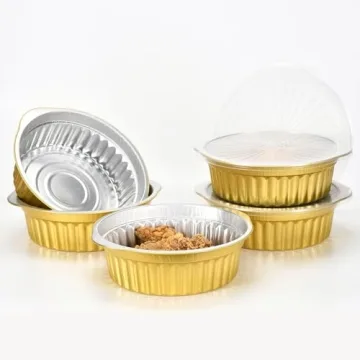 SuiXinCook 10 Inch Round Gold Aluminum Foil Pans with Lids for Easy Cooking and Serving 5 Set