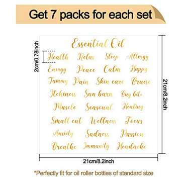 7 Sheets Essential Oil Labels Stickers, Adhesive Letter Labels Oil Roller Bottles Lip Oil Tubes Wate...