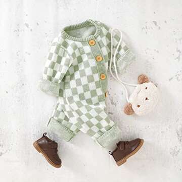 SAYOO Unisex Baby Girl Boy Knitted Romper Jumpsuit Checkerboard Plaid One Piece Button Down Sweater ...
