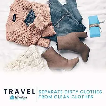 EzPacking Travel Laundry Bag with Drawstring/Foldable Compact Lightweight Small Travel Size for Suitcase / (22” X 16”) / Clean Dirty Clothes Wash Bag/Nylon Blue/Washable/For Women Men Kids Baby