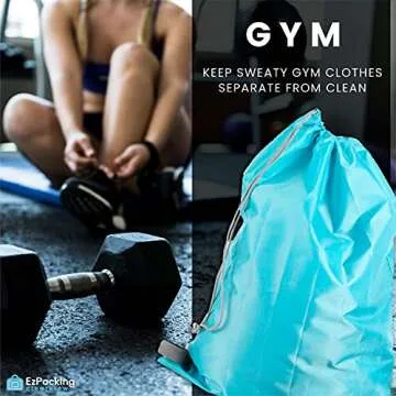 EzPacking Travel Laundry Bag with Drawstring/Foldable Compact Lightweight Small Travel Size for Suitcase / (22” X 16”) / Clean Dirty Clothes Wash Bag/Nylon Blue/Washable/For Women Men Kids Baby