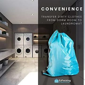 EzPacking Travel Laundry Bag with Drawstring/Foldable Compact Lightweight Small Travel Size for Suitcase / (22” X 16”) / Clean Dirty Clothes Wash Bag/Nylon Blue/Washable/For Women Men Kids Baby