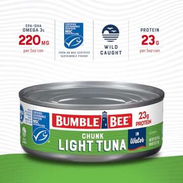 Bumble Bee Chunk Light Tuna In Water, 5 oz Cans (Pack of 24) - Wild Caught Skipjack Tuna - 23g Prote...
