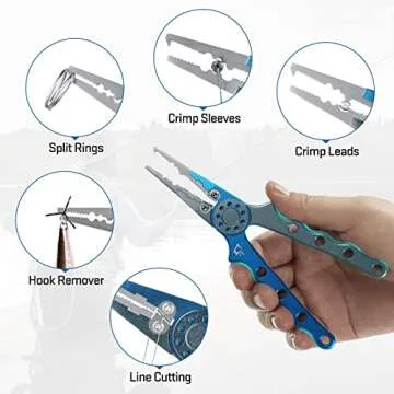 Piscifun Fishing Pliers, Saltwater Fishing Pliers with Split Ring, Fish Hook Remover, Corrosion Resistance Fly Fishing Pliers with Braid Cutters, Sheath and Lanyard, Fishing Gear Gifts for Men, Blue