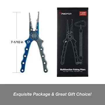 Piscifun Fishing Pliers, Saltwater Fishing Pliers with Split Ring, Fish Hook Remover, Corrosion Resistance Fly Fishing Pliers with Braid Cutters, Sheath and Lanyard, Fishing Gear Gifts for Men, Blue