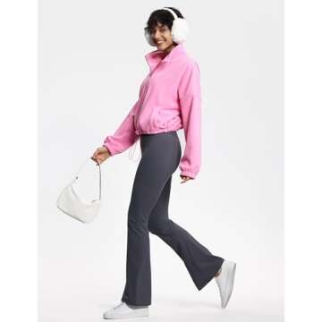 THE GYM PEOPLE Women’s Half Zip Crop Pullover Sweatshirt Fleece Stand Collar Workout Tops with Pockets Drawstring Hem Pink