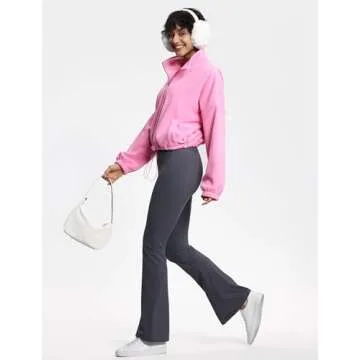 THE GYM PEOPLE Women’s Half Zip Crop Pullover Sweatshirt Fleece Stand Collar Workout Tops with Pockets Drawstring Hem Pink