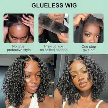ISEE Wear and Go Glueless Wigs Human Hair Pre Plucked Deep Wave Bob Wig Human Hair Lace Front Wigs for Women Upgraded No Glue Pre Cut 4x4 Lace Closure Glueless Wigs for Black Women Human Hair 14 Inch
