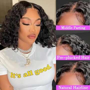 ISEE Wear and Go Glueless Wigs Human Hair Pre Plucked Deep Wave Bob Wig Human Hair Lace Front Wigs for Women Upgraded No Glue Pre Cut 4x4 Lace Closure Glueless Wigs for Black Women Human Hair 14 Inch
