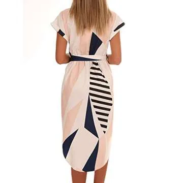 TEMOFON Women's Summer Floral Midi Dress with Belt