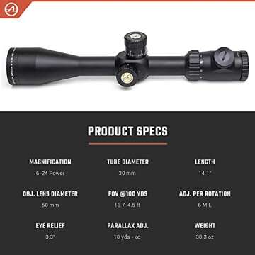 Athlon Optics Argos BTR GEN2 6-24x50 Riflescope - APMR FFP IR MIL, Black