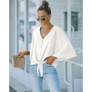 Luvamia Women's Casual V Neck Tops 3/4 Sleeve Blouses