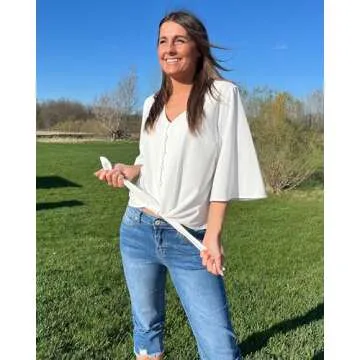Luvamia Women's Casual V Neck Tops 3/4 Sleeve Blouses