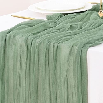 Socomi 120 Inch Fall Thanksgiving Table Runner - Sage Green Cheesecloth for Boho Decor