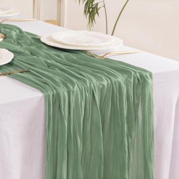 Sage Green 120 Inch Cheesecloth Table Runner