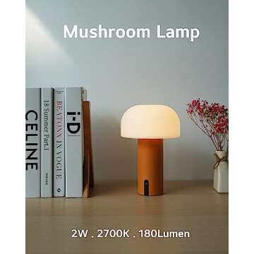 WEILAILUX Cordless Mushroom Table Lamp - Waterproof & Rechargeable Night Light
