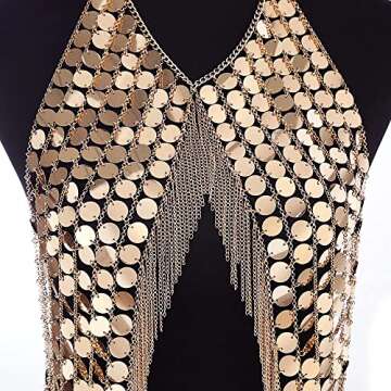 DOTASI Women's Sexy Halter Backless Tank Top Bra Body Chain Necklace Tassels Party (Gold)