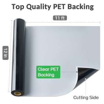 Sooez Black Permanent Vinyl - 12" x 11FT Adhesive Vinyl Roll for Crafters