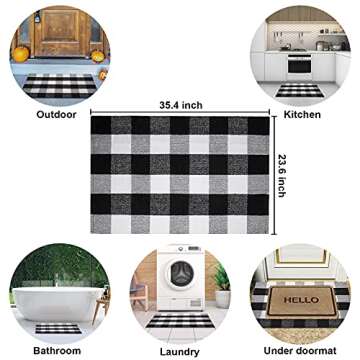 Fall Door Mat, Black and White Buffalo Plaid Outdoor Doormat, Washable Welcome Checkered Front Door ...