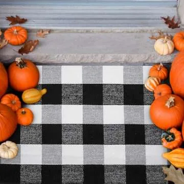 Fall Door Mat, Black and White Buffalo Plaid Outdoor Doormat, Washable Welcome Checkered Front Door Mat Porch Decor Fall Decorations for Home, Indoor, Front Door, Farmhouse, Entryway