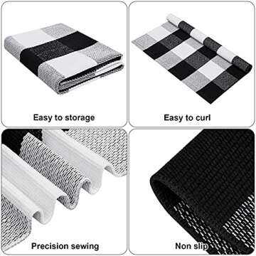 Fall Door Mat, Black and White Buffalo Plaid Outdoor Doormat, Washable Welcome Checkered Front Door Mat Porch Decor Fall Decorations for Home, Indoor, Front Door, Farmhouse, Entryway