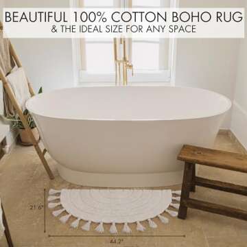 Beautiful Boho Rug with Tassels for Your Bathroom - Soft Half Circle 100% Cotton Mat Fits Perfectly ...