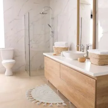 Beautiful Boho Rug with Tassels for Your Bathroom - Soft Half Circle 100% Cotton Mat Fits Perfectly Into Your Home - A Cute, Non-Slip and Absorbent Crochet Rug Ideal to Enhance Any Bath/Bedroom Decor