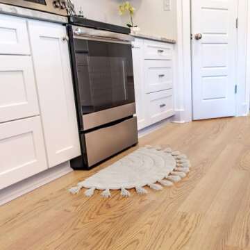 Beautiful Boho Rug with Tassels for Your Bathroom - Soft Half Circle 100% Cotton Mat Fits Perfectly Into Your Home - A Cute, Non-Slip and Absorbent Crochet Rug Ideal to Enhance Any Bath/Bedroom Decor