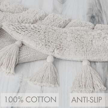 Beautiful Boho Rug with Tassels for Your Bathroom - Soft Half Circle 100% Cotton Mat Fits Perfectly Into Your Home - A Cute, Non-Slip and Absorbent Crochet Rug Ideal to Enhance Any Bath/Bedroom Decor
