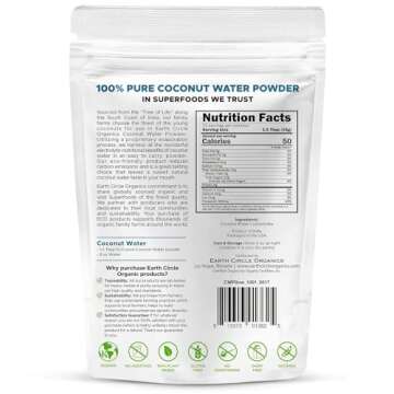 Earth Circle Organics Pure Coconut Water Powder | Hydration | Energy and Electrolyte Supplement | No...
