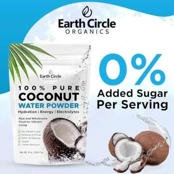 Earth Circle Organics Pure Coconut Water Powder | Hydration | Energy and Electrolyte Supplement | No Additives or Added Sugar | Vegan | Gluten Free - 8oz